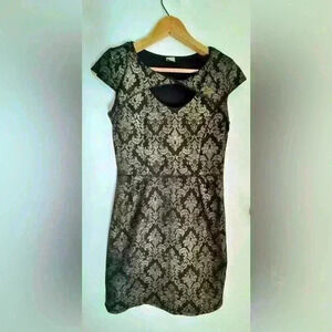 Women’s black and gold stretchy fitted formal dress by Carolina made in USA